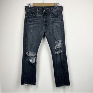 Levi’s Distressed Black Washed High-rise Denim Button Fly Jeans 30x30